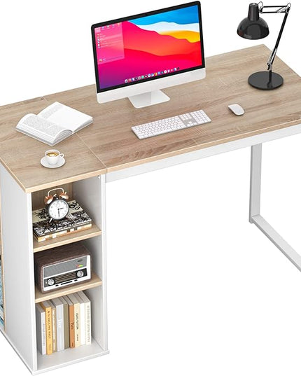 Coavas Computer Desk with Storage, Home Office Desk with Adjustable Shelves, Simple Style Writing Study Desk with Metal Frame, Modern Design PC Laptop Desk, 47 inch, Oak - LeafyLoom