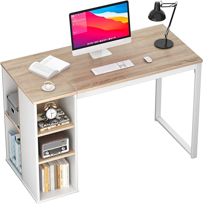 Coavas Computer Desk with Storage, Home Office Desk with Adjustable Shelves, Simple Style Writing Study Desk with Metal Frame, Modern Design PC Laptop Desk, 47 inch, Oak - LeafyLoom