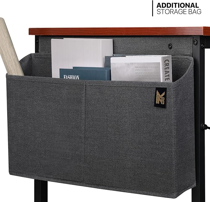 MoNiBloom Home Office Computer Desk with Storage Bag, 47" Writing Study Modern Simple Style Laptop Table, Teak Color - LeafyLoom