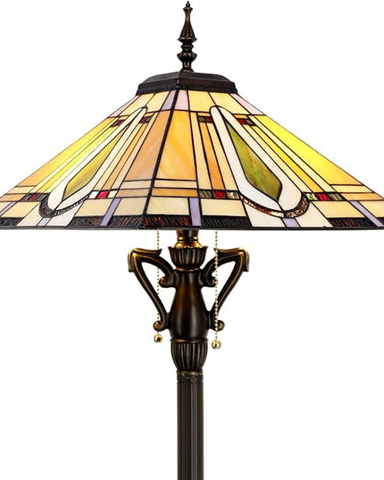 Tiffany Floor Lamp Mission Style Stained Glass Standing Reading Light 16X16X64 Inch - LeafyLoom
