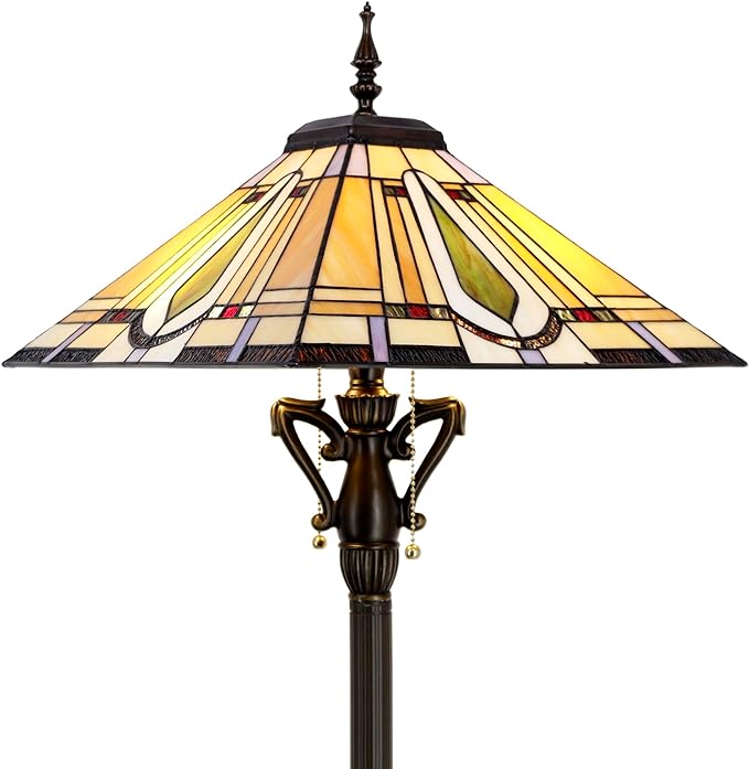 Tiffany Floor Lamp Mission Style Stained Glass Standing Reading Light 16X16X64 Inch - LeafyLoom