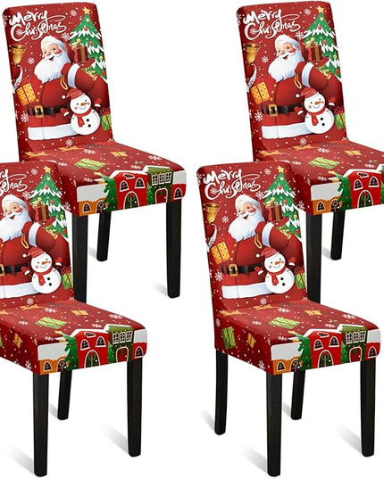 U'Artlines Christmas Chair Covers Set of 4, Removable Washable Merry Christmas Dining Chair Seat Covers Stretch Protector Slipcovers for Dining Room Kitchen Holiday Party Decor, Santa Claus UArtlines