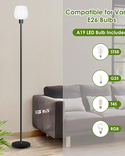 Floor Lamp for Living Room with 3 Color Temperatures, Standing Lamp with White Opal Glass Lampshade, Modern Tall Lamp with Foot Switch, Pole Lamp for Office Bedroom Dining Room, 9W LED Bulb Included - LeafyLoom