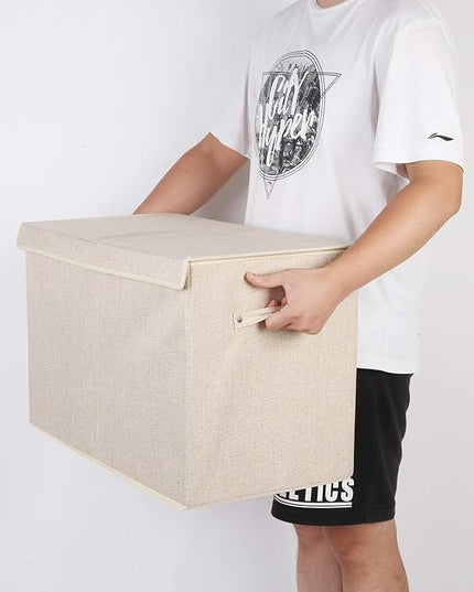 popoly Large Toy Box Chest Storage with Flip-Top Lid, Collapsible Kids Storage Boxes Container Bins for Toys, Playroom Organizers, 25"x13" x16"(Linen Beige) - LeafyLoom