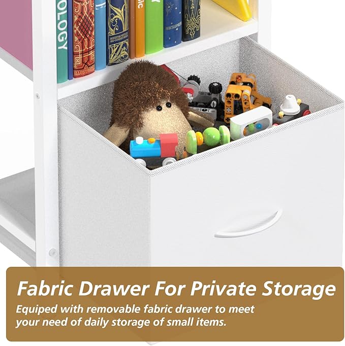 Narrow-Bookshelf-With-Storage-Drawer, 5-Tier Small Standing Book Shelf Organizer For Small Space, Tall Thin Bookcase Shelf For Bedroom Living Room Office, Wooden Shelving Unit Rack For Display - LeafyLoom