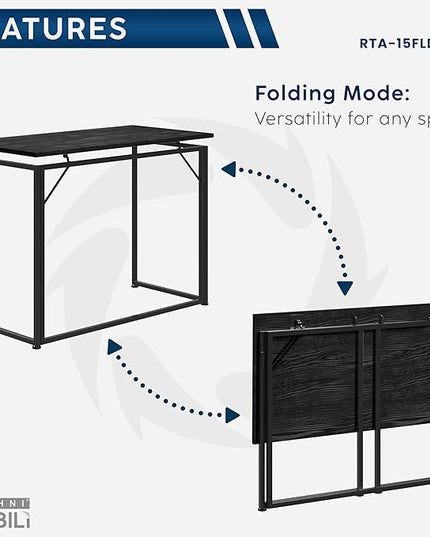 Techni Mobili Space Saving Folding Desk, Black - LeafyLoom