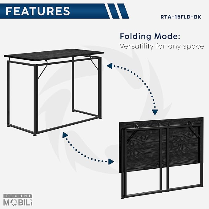 Techni Mobili Space Saving Folding Desk, Black - LeafyLoom