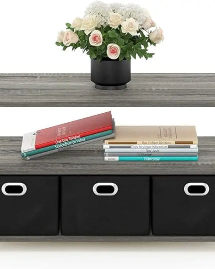 FURINNO Turn-N-Tube Coffee Table, 31.22D x 15.5W x 15.8H in, French Oak Grey/Black/Black - LeafyLoom