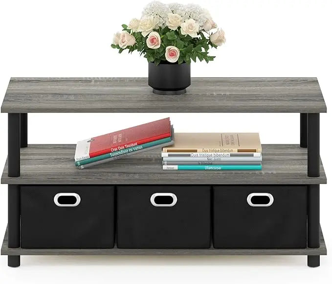 FURINNO Turn-N-Tube Coffee Table, 31.22D x 15.5W x 15.8H in, French Oak Grey/Black/Black - LeafyLoom