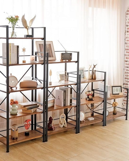 Rustic Bookshelf, 3 Tier Real Wood Bookshelf, Metal Book Shelf for Storage, Black Bookcase, 12.6" D x 23.62" W x 36.61" H - LeafyLoom