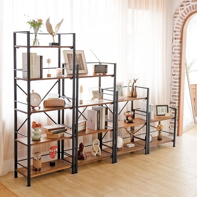 Rustic Bookshelf, 3 Tier Real Wood Bookshelf, Metal Book Shelf for Storage, Black Bookcase, 12.6" D x 23.62" W x 36.61" H - LeafyLoom