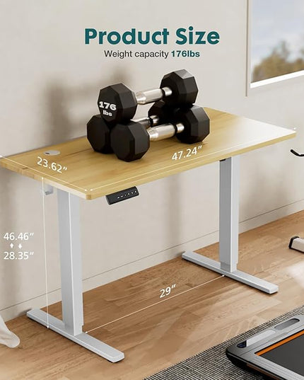 SMUG Standing Desk, Adjustable Height Electric Sit Stand Up Down Computer Table, 48x24 Inch Ergonomic Rising Desks for Work Office Home, Modern Lift Motorized Gaming Desktop Workstation, Natural - LeafyLoom