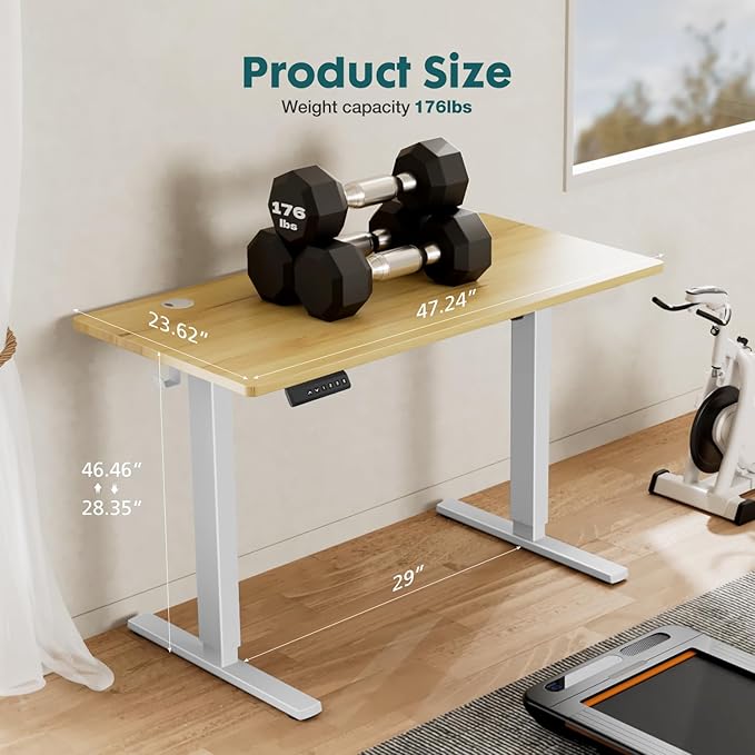 SMUG Standing Desk, Adjustable Height Electric Sit Stand Up Down Computer Table, 48x24 Inch Ergonomic Rising Desks for Work Office Home, Modern Lift Motorized Gaming Desktop Workstation, Natural - LeafyLoom