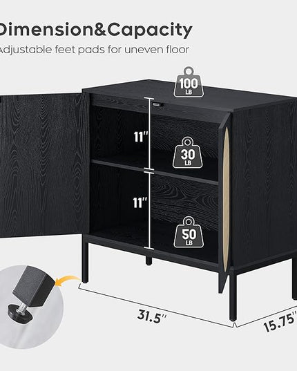 Brafab Set of 2 Rattan Cabinet Buffet Cabinet, Sideboard Cabinet with Natural Rattan Decorated Doors, Accent Cabinet, for Living Room, Entryway, Bedroom, Dining Room/Oval Doors, Black - LeafyLoom