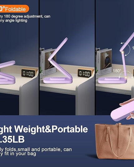 LED Desk Lamp for Office Home & Battery Operated Lamp Rechargeable Lamp Foldable & Portable Light, LED Desk Light Strip, 3 Brightness Dimmable Small Desk Lamp Wireless Reading Lamp - LeafyLoom
