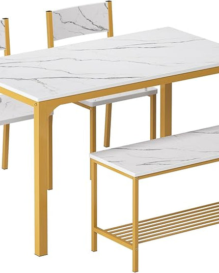SogesHome Home Kitchen Table Set for 4, Compact Dining Table Chair Set, 4 Pieces Table Chair Bench Set for Small Place, Apartment, Golden - LeafyLoom