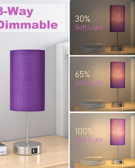 AKASUKI Table Lamp for Bedroom, 3 Way Dimmable Touch Lamp with Dual Charging Station, Small Bedside Lamps for Night Stands, Living Room, Office(LED Bulb Included) - LeafyLoom