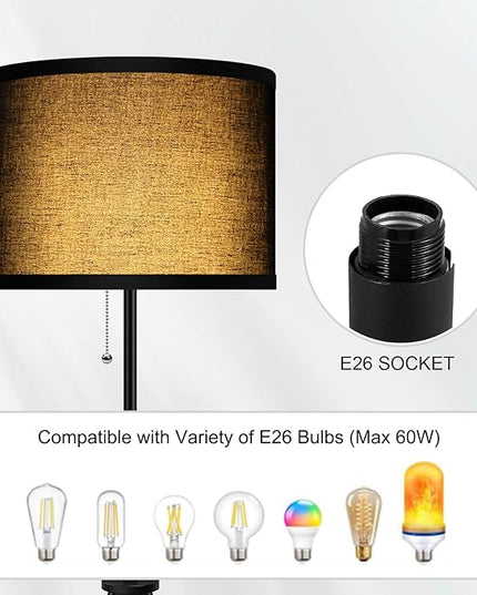 BoostArea Floor Lamp for Living Room,59.5" Tripod Floor Lamp, Black Linen Lamp Shade, Mid Century Standing Lamp for Living Room, Bedroom, Study Room and Office（Bulbs Not Included） - LeafyLoom