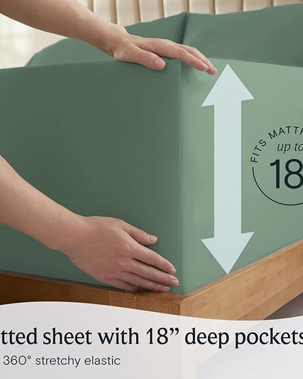 LuxClub Twin Sheets - Soft Twin Bed Sheets for Boys and Girls, 4 PC Deep Pockets 18" Eco Friendly Wrinkle Free Kids Fitted Sheets Machine Washable Hotel Bedding Silky Soft- Tree Moss Green Twin - LeafyLoom