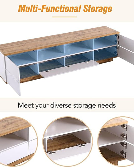 Modern 80' Stand Media Console-Versatile Storage, Door Rebound Device, for Living Room, Bedroom-Fits Inch, Support 80" TV, White-2 - LeafyLoom
