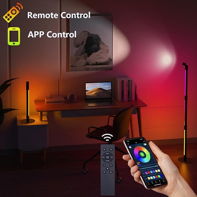 Sinvitron 360°Rotating Led Floor Lamp with Spotlight,16 Million DIY Colors,Music Sync & 213 Dynamic Mode, RGBW LED Corner Lights with App&Remote for Bedroom Living Room Gaming Room - LeafyLoom