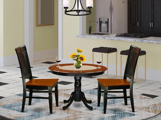 East West Furniture Hartland 3 Piece Room Set Contains a Round Kitchen Table with Pedestal and 2 Dining Chairs, 42x42 Inch, Black & Cherry - LeafyLoom