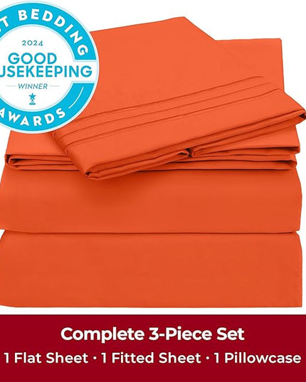 Mellanni Twin XL Sheets Set - 3 PC Iconic Collection Bedding Sheets & Pillowcases - Hotel Luxury, Extra Soft, Cooling Bed Sheets - Deep Pocket up to 16 inch (Twin Extra Long, Poppy Orange) - LeafyLoom
