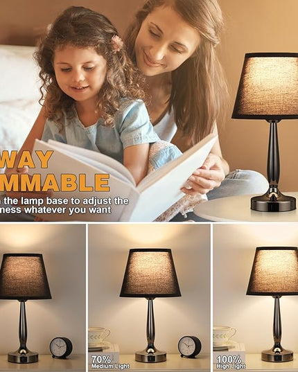 Kakanuo Touch Bedside Lamp for Bedroom with USB C Port, Small Touch Table Lamp with 2 USB Charging Ports, 3 Way Dimmable Nightstand Lamp for Living Room and Office - Black (LED Bulb Included) - LeafyLoom