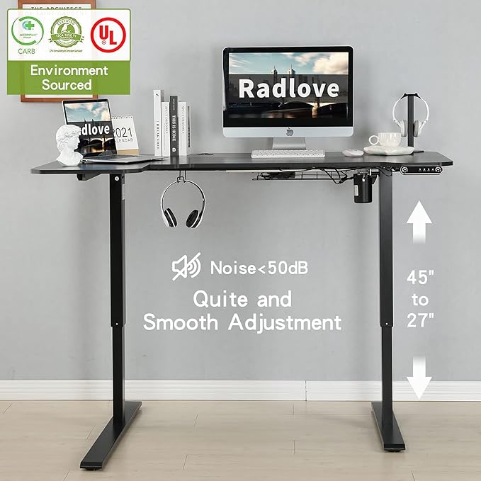 Radlove 59-Inch Large Electric Height Adjustable Computer L-Shaped Desk with Memory Controller Corner Standing Desk Modern Workstation with Splice Board Game Ergonomic Desk (Black Frame + Black Top) - LeafyLoom