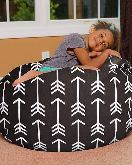 Posh Creations Bean Bag Chair for Kids, Teens, and Adults Includes Removable and Machine Washable Cover, Canvas White Arrows on Gray, 38in - Large - LeafyLoom