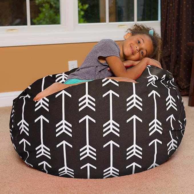 Posh Creations Bean Bag Chair for Kids, Teens, and Adults Includes Removable and Machine Washable Cover, Canvas White Arrows on Gray, 38in - Large - LeafyLoom