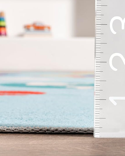 nuLOOM Eddie Outer Space Machine Washable Kids Ultra Thin Area Rug, 5' x 8', Light Blue Multi - LeafyLoom