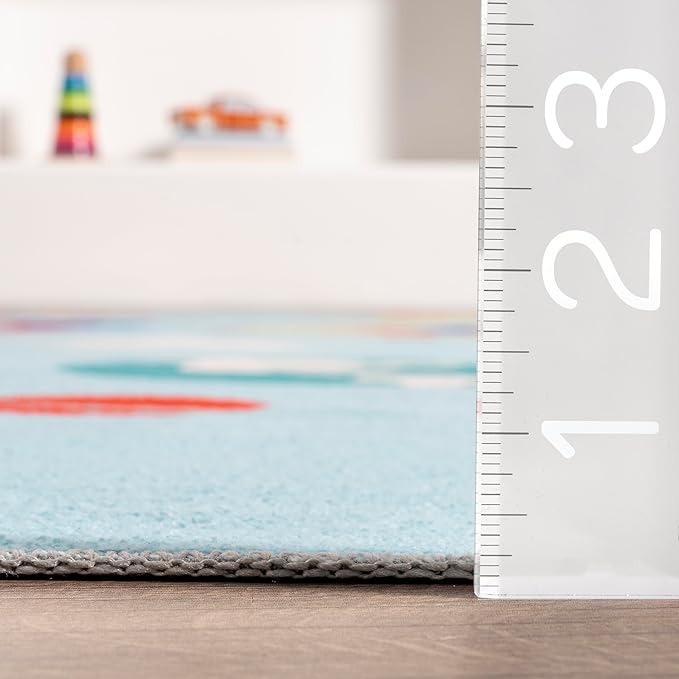 nuLOOM Eddie Outer Space Machine Washable Kids Ultra Thin Area Rug, 4' x 6', Light Blue Multi - LeafyLoom