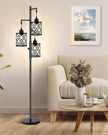 Dimmable Farmhouse Floor Lamp, Industrial Floor Lamp for Living Room with 3 X 6W LED Bulbs, 3 Light Rustic Standing Tall Lamp for Bedroom, Office, 68" - LeafyLoom