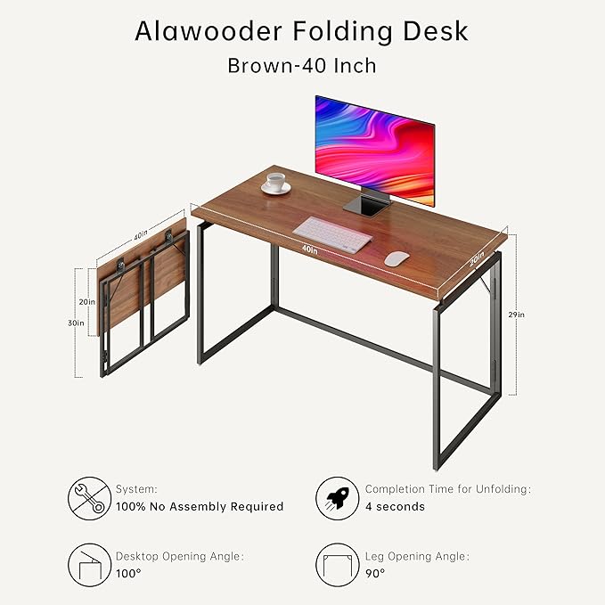Folding Desk 40 Inch - Small Foldable Desk for Small Space Minimalist, Space Saving Collapsible Compact Desk Portable Table for Craft, Writing, Study and Work (No Assembly Required) - LeafyLoom