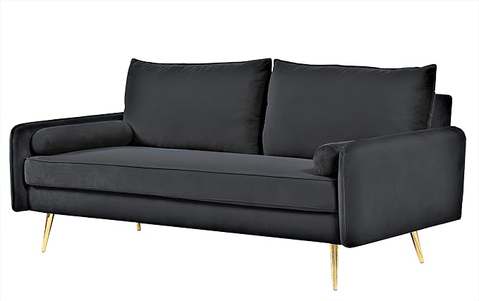 Kent Modern Sofa, European Style Velvet Living Room Furniture with Tapered Legs, Vintage Flair, and Sleek Design, Black - LeafyLoom