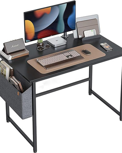 CubiCubi Computer Desk 32" Study Writing Table for Home Office, Modern Simple Style PC Desk, Black Metal Frame, Black - LeafyLoom