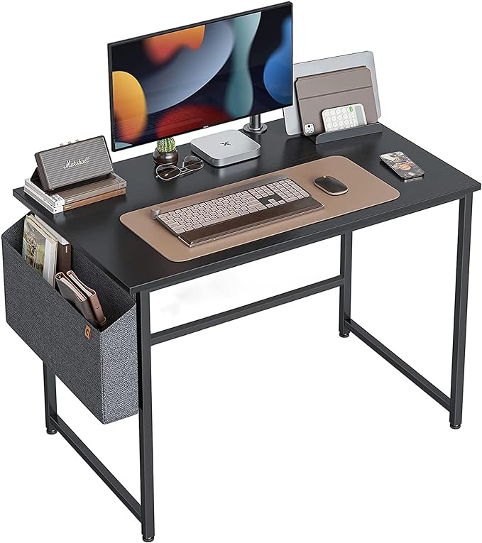 CubiCubi Computer Desk 32" Study Writing Table for Home Office, Modern Simple Style PC Desk, Black Metal Frame, Black - LeafyLoom