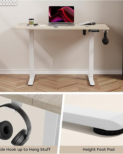 Electric Standing Desk, 48 X 24 Inches Adjustable Height Desk, Modern Sit Stand Up Desk with Splice Board and 2 Hooks, Ergonomic Rising Desk for Home Office, Oak Wood Grain - LeafyLoom