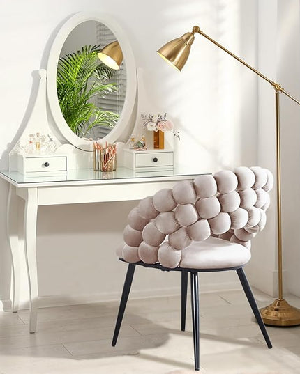 White Woven Velvet Barrel Accent Chairs with Black Metal Legs, Upholstered Armchair for Dining Room Vanity Living Room - LeafyLoom