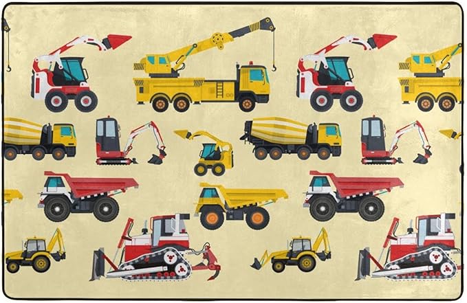 Tractor Truck Rug 60x39 inch Construction Car Play Room Boy Bedroom-Cartoon Construction Truck Tractor - LeafyLoom