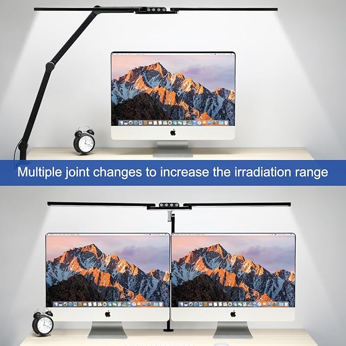 Bright Desk Lamps for Office Home, 24W Large Swing Arm Bar LED Desk Light with Clamp, Auto Dimming Task Lamp for Monitor Work Study - LeafyLoom