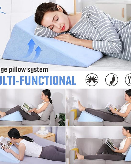 Knee Wedge Pillow Pure Memory Foam, 8" Triangle Knee Pillow for Back Sleeping or Post Surgery, Leg Pillow Bed Wedge for Knee Support Leg Elevation Sciatica Knee Hip Back Pain Relief - LeafyLoom