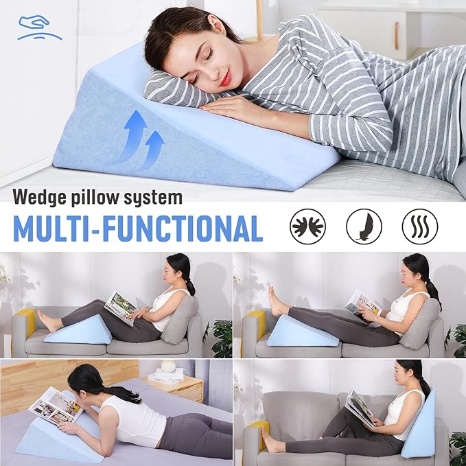 Knee Wedge Pillow Pure Memory Foam, 8" Triangle Knee Pillow for Back Sleeping or Post Surgery, Leg Pillow Bed Wedge for Knee Support Leg Elevation Sciatica Knee Hip Back Pain Relief - LeafyLoom