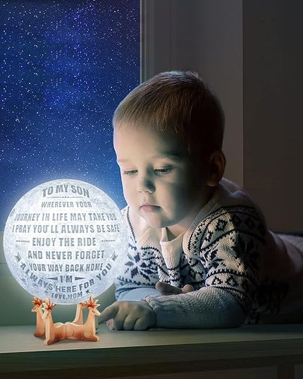 Engraved 3D Moon Lamp Christmas Gifts for Son, to My Son from Mom, Personalized 5.9 Inch 3D Printing Moon Light for Son Birthdays Graduation Gifts - LeafyLoom