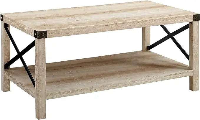 Walker Edison Sedalia Modern Farmhouse Metal X Coffee Table, 40 Inch, White Oak - LeafyLoom