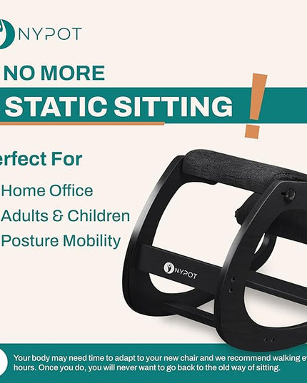 Ergonomic Kneeling Chair - Adjustable Rocking Posture Wooden Office Chair for Back Pain Relief - Kneeling Stool and Angled Chair for Home (Casual, Black) - LeafyLoom