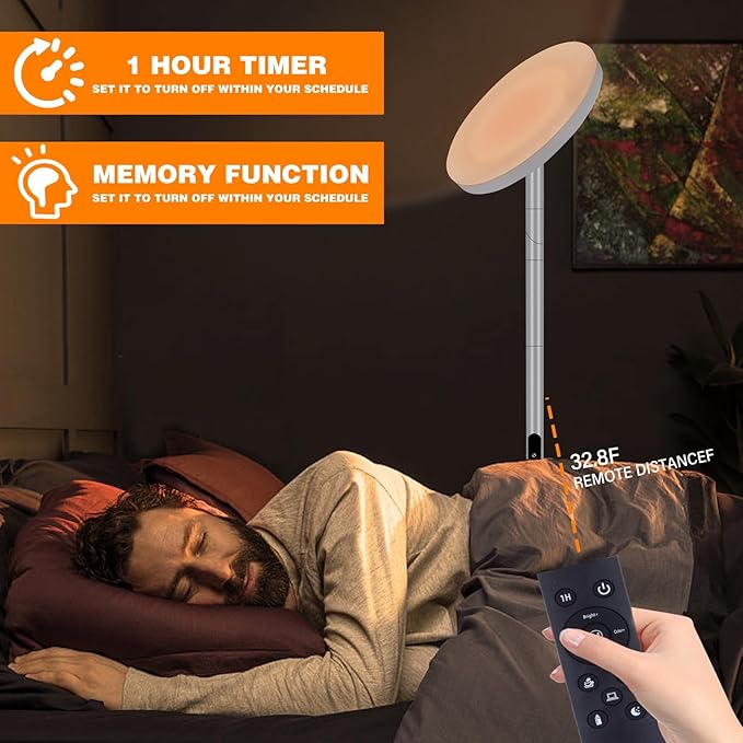 LED Floor Lamp for Living Room, 69" Tall Lamp with Remote & Touch Control Upgrade Lamp Pole Rotary 90° Dimmable Brightness 4 Color Tempera - LeafyLoom