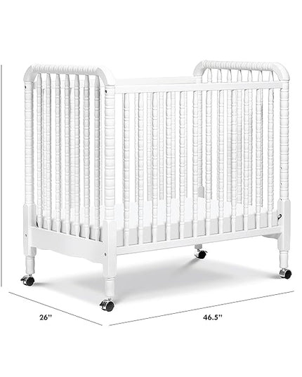 DaVinci Jenny Lind 3-in-1 Convertible Mini Crib in White, Removable Wheels, Greenguard Gold Certified - LeafyLoom