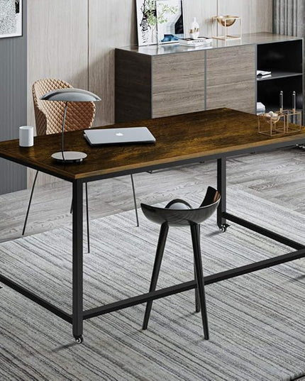 Computer Desk Writing Table Workstation with Durable Scratch-resistant Laminate Surface and Metal Frame, Brown - LeafyLoom